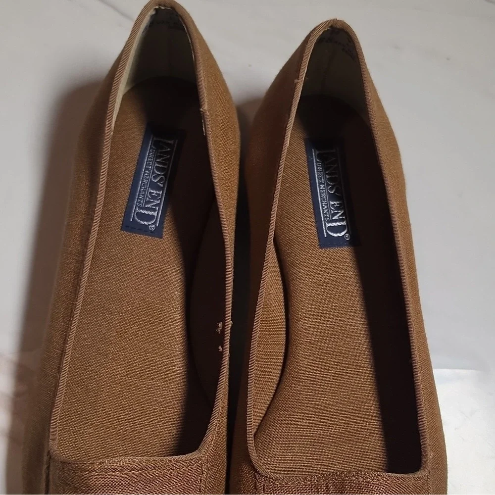 Lands' End Women's Brown Canvas Slip-On Flats Round Toe Size 7